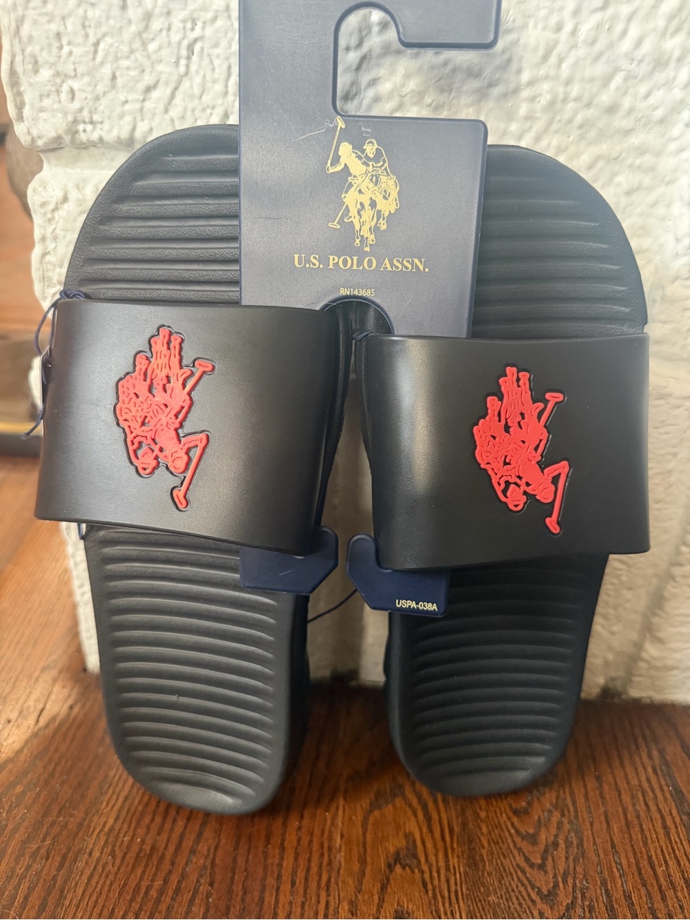NWT! U.S. POLO ASSN. rubber pool slides. Black with red Polo logo.